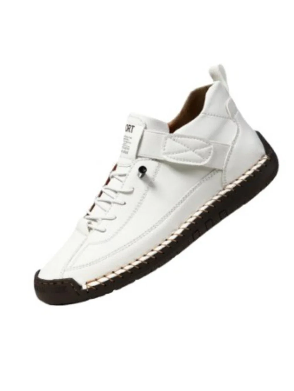 White Women’s Leather Slip On Sport Sneakers Black Sole Sz 8